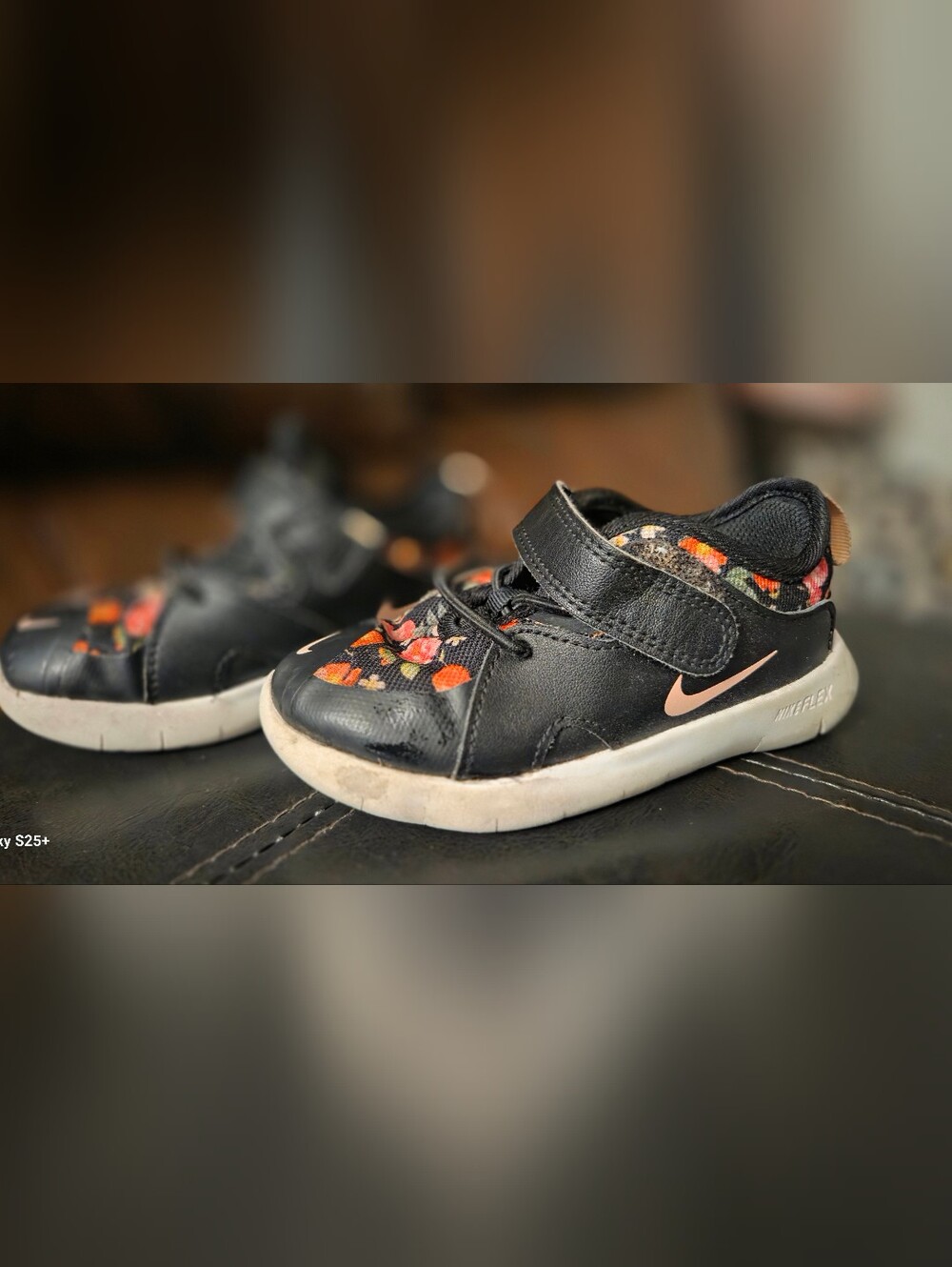 Nike Toddler Black Sneakers with Orange Floral Accents